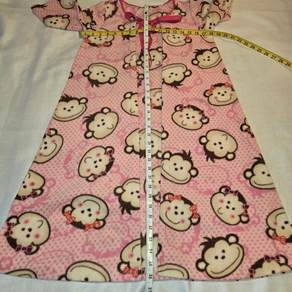 Girl's Size Large NO LABEL Pink Monkey Print Fleece 1/3 Sleeve Neck Tie Robe - Picture 2 of 5
